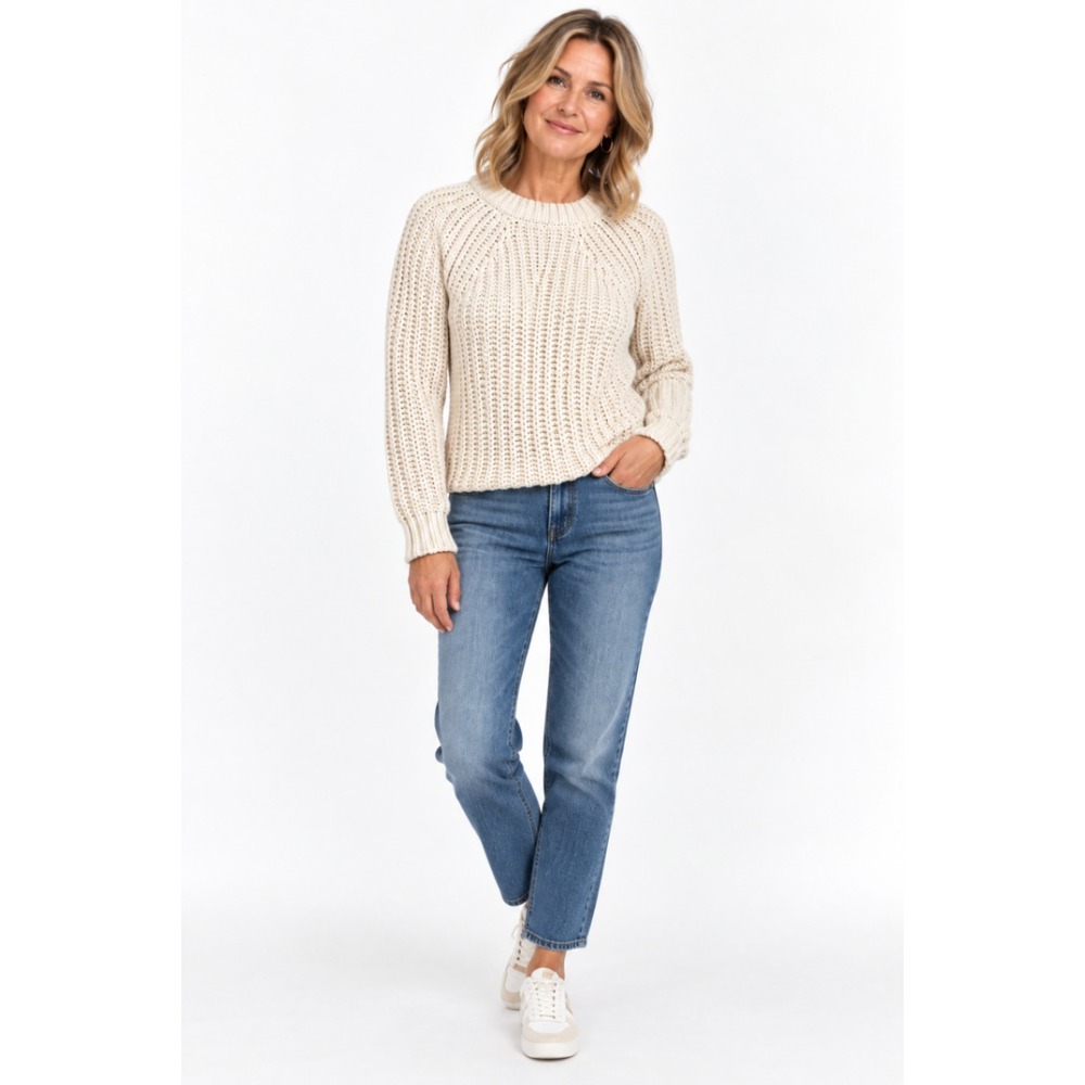 Tommy Bahama Sweater Small Cream Cotton Chunky Shaker Rib Knit Coastal Pullover